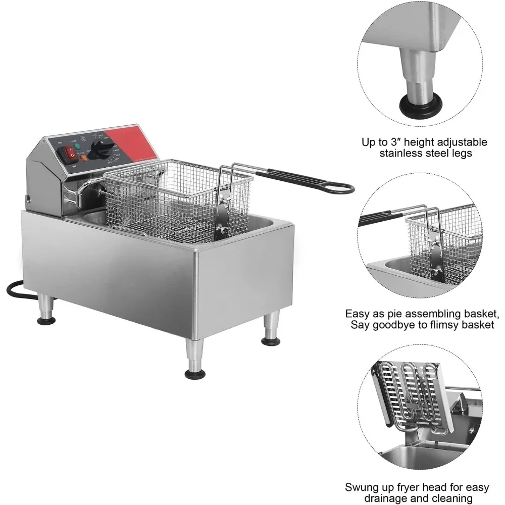 13Lbs Electric Deep Fryer Countertop with Easy-assembling Solid Basket,Removeable Oil Container for Restaurant Home Use-120V 6