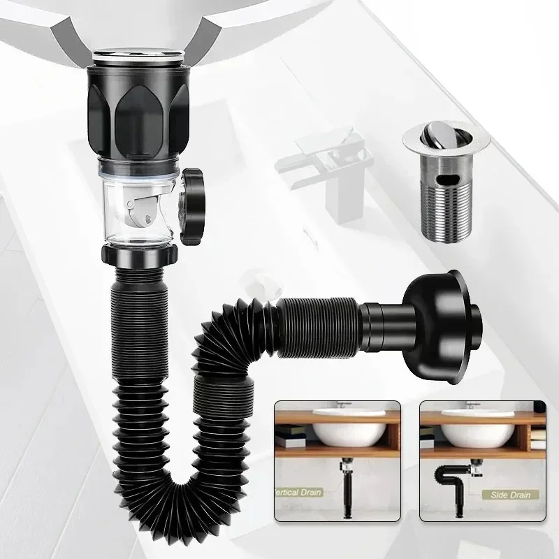 Anti odor drainage pipe washbasin wash basin anti odor horizontal drainage pipe basin drain complete set of accessories drainage pipe set