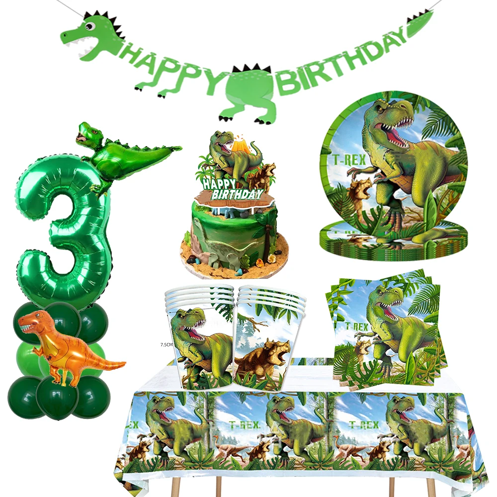 

Raptor Dinosaur themed Tableware Dino Party Plates Cups Dinosaur balloon jungle safari Boys Dinosaur Birthday Party Decoration