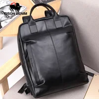 BISON DENIM New Genuine Leather Men Backpack Laptop School Backpack Bag 2024 Fashion Waterproof Travel Bag Casual Book Bag 1
