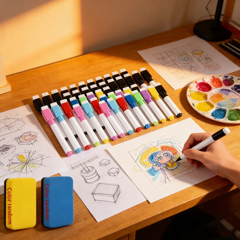 5-100개 드라이 이레이즈 화이트보드 마커 세트(사무실 화이트보드, 달력, 창의적인 명절 선물용 자석 지우개 포함) 8색