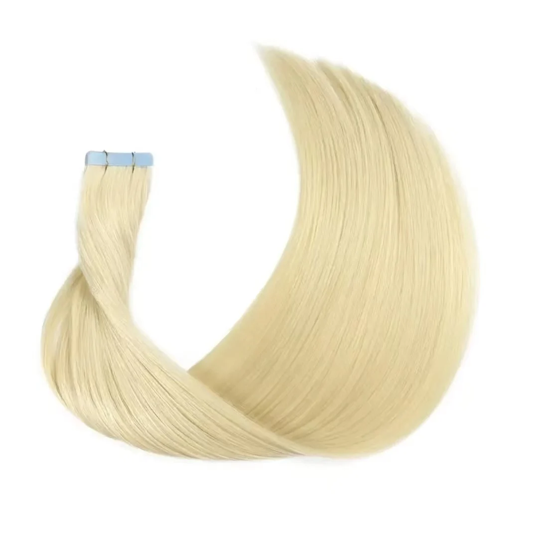 Full Shine Tape in Extensions White Blonde Platinum Blonde Hair #60 Straight Human Hair Extensions for Women 20Pieces 50Grams