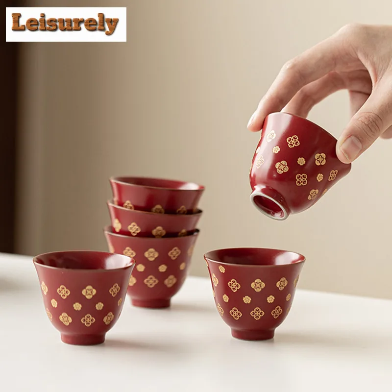 Ruby Red Treasure Flower Tea Set Complete Set Japanese Tea Ceremony Set Household Teapot And Tea Cup Set Drinkware Ornaments