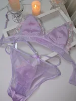 MOYISU filles soutien-gorge français mince Triangle tasse violet broderie lumière luxe soie Sexy pur désir dentelle ensemble de sous-vêtements 5