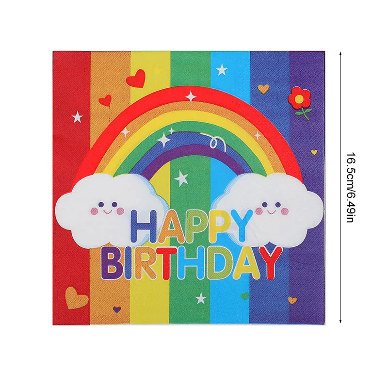 20/50Pcs Cute Rainbow Cloud Happy Birthday Paper Napkins Disposable Tissues Towel for Kids Birthday Baby Shower Party Decoration
