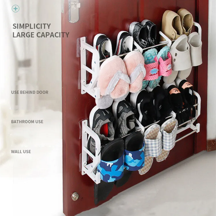 Simple Modern Door Rear Shoe Rack Magnetic Suction Non-Punching Storage Slipper Rack Wall Mounted Living Room Shoe Key Shelf 3