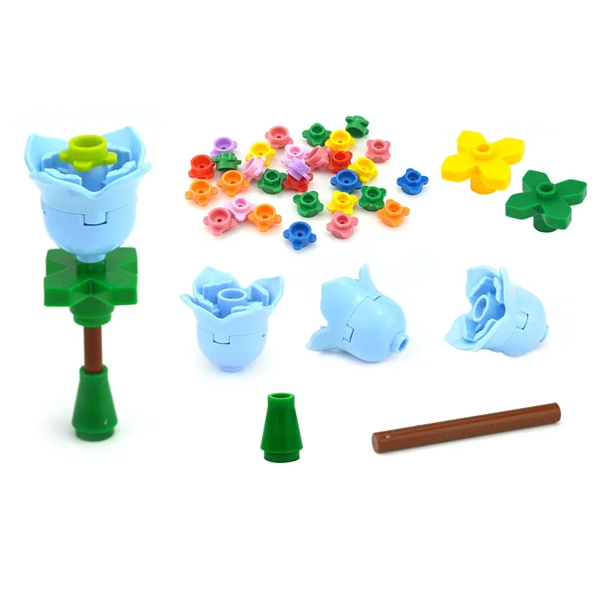 조립 입자 꽃 장미 튤립 MOC 식물 도시 집 액세서리 잎 2x2 꽃잎 4 개 15469 18841 빌딩 블록