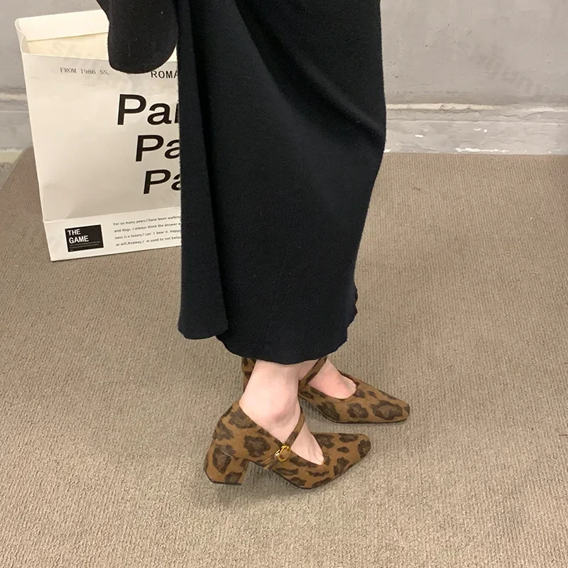 Casual Women's Low Heels Mary Jane Shoes New 2025 Fashion Shallow Comfortable Straps Leopard Walking Party Loafers Ladies Shoes 5