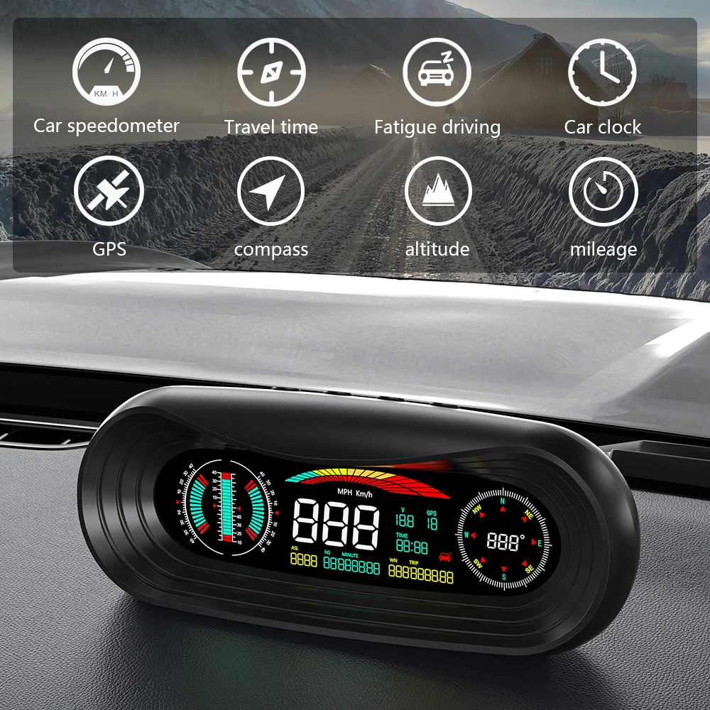 WYING P18 GPS HUD ڵ ƿƮ ޱ   ÷, LCD    ӵ  Ÿ ð  浵 