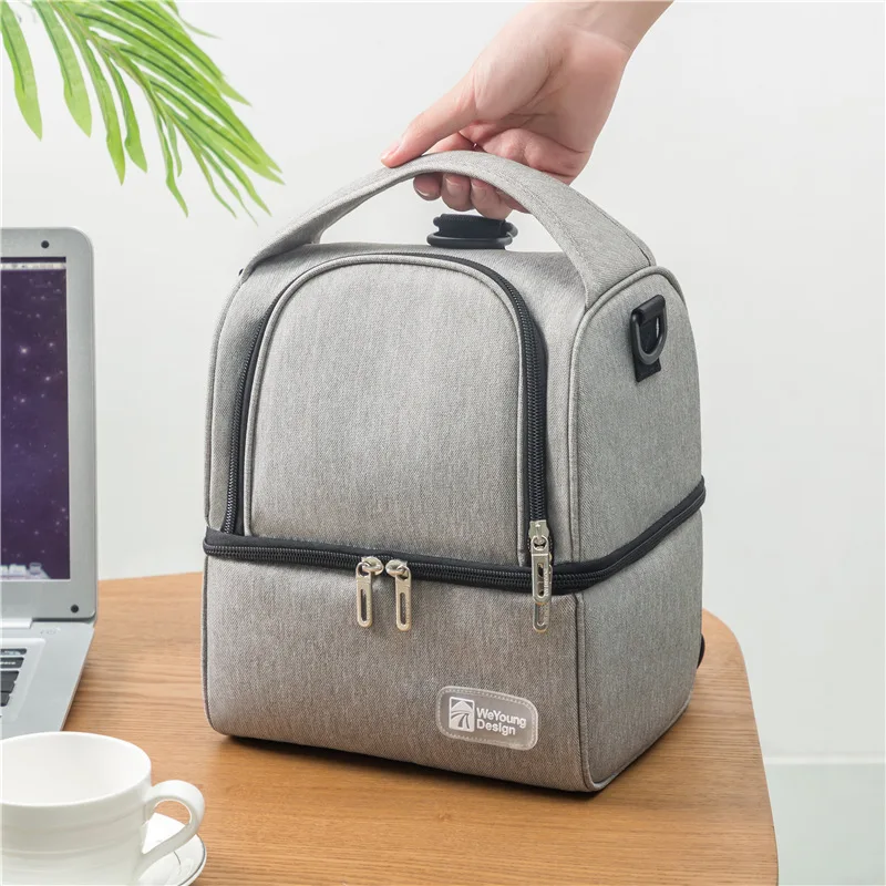 Double Layer Thermal  Lunch Bag Portable Food Bento Cooler Storage Pouch Container Outdoor Insulation Mommy Breast Milk Bags multifunctional thermal insulation lunch box food storage bags waterproof bear embroidery mother mommy bag baby diaper nappy bag