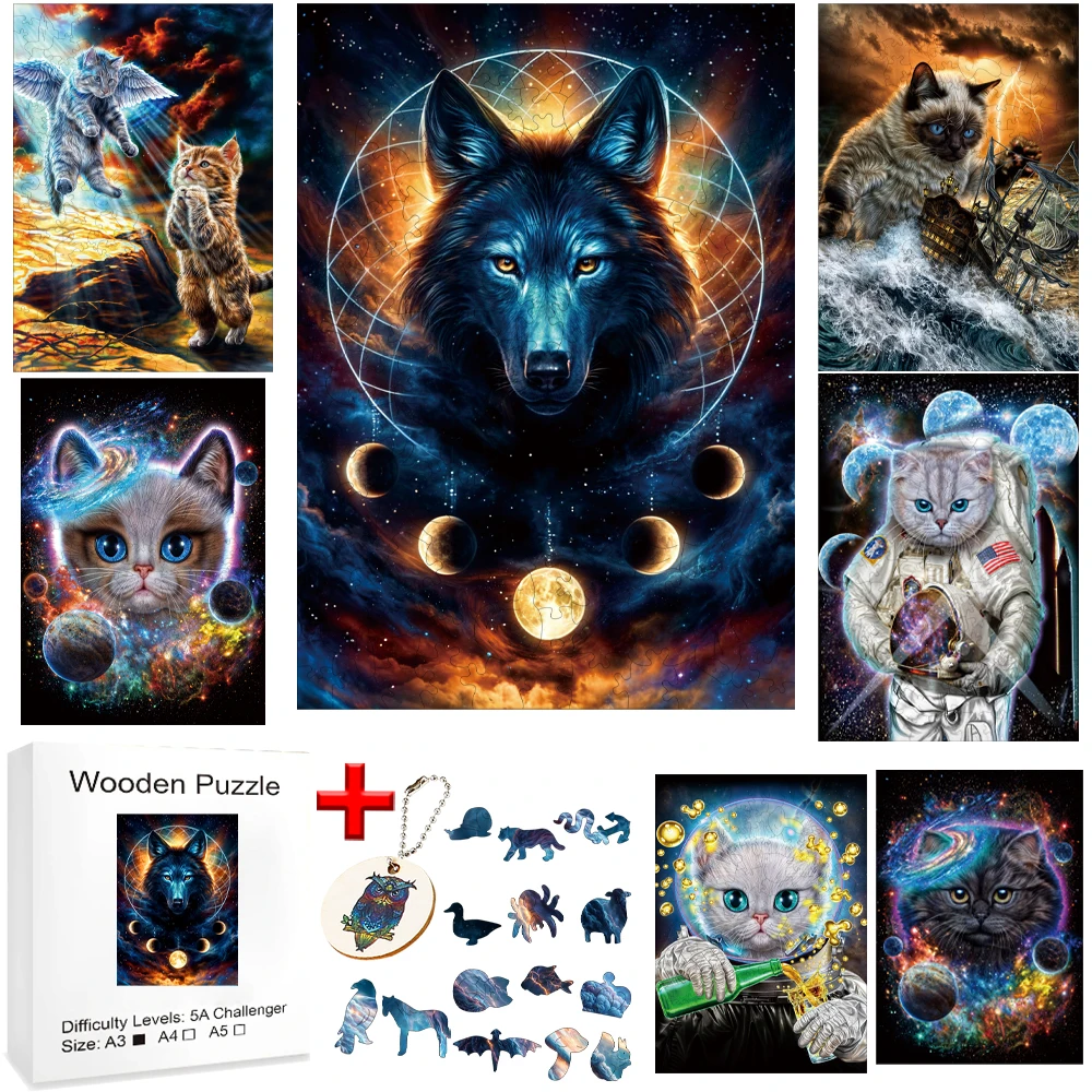 

Adult Animal The Wolf Puzzle Montessori Educational Gift for Kids Cute cat Irregular Jigsaw Puzzle Animals Wood Kid Puzzl Toy