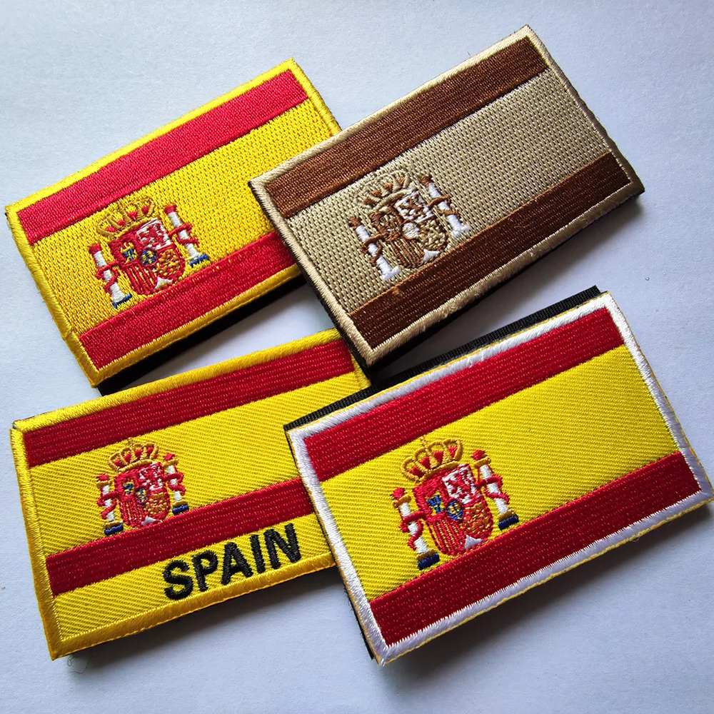 Spain Flag Hook & Loop Patch Custom Multicolor Embroidery Morale Badges for Military Outdoor Tactics Backpack Helmet Armbands embroidered patches