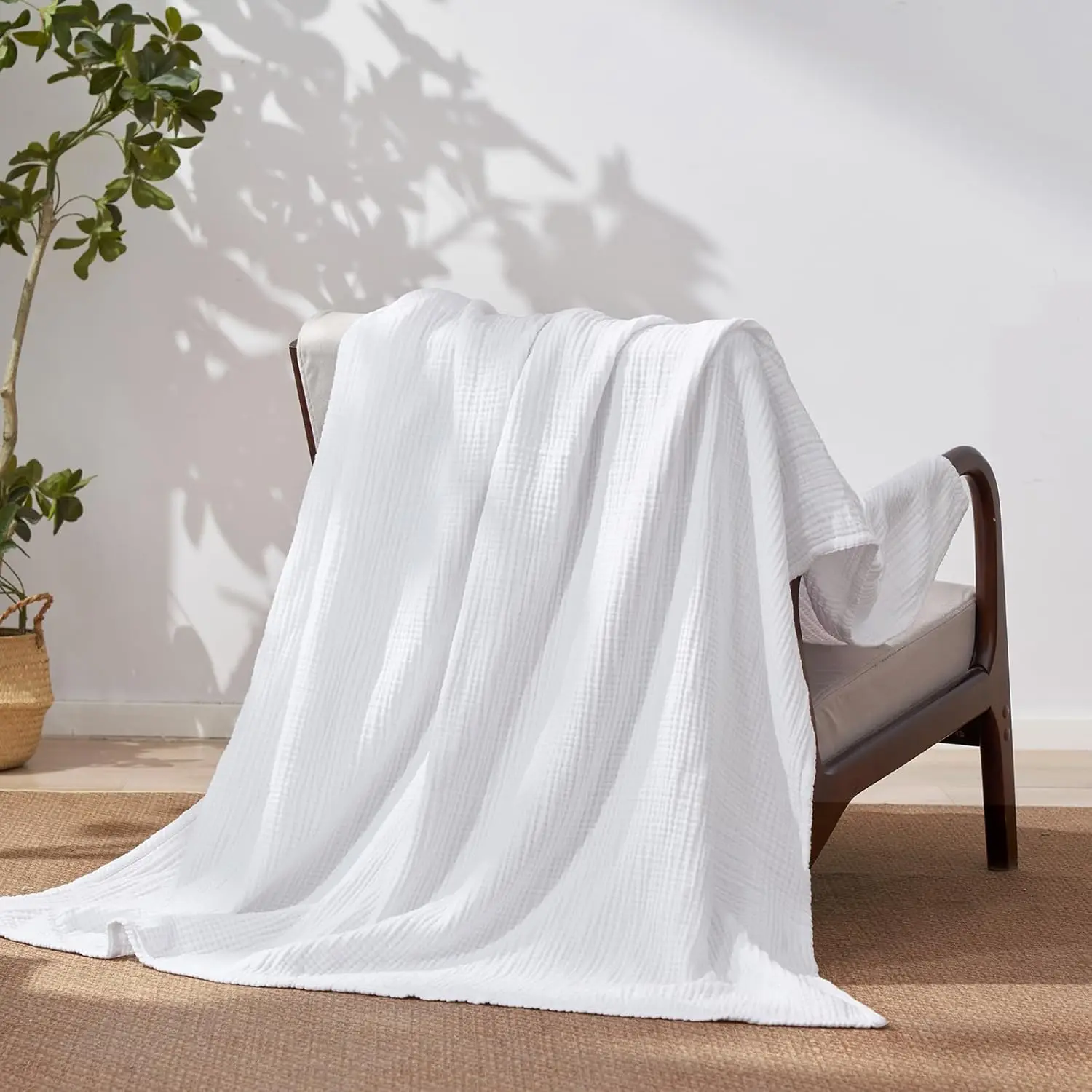 100% Cotton Muslin Blanket,6-Layer Soft Throw for Bed Couch,Breathable Lightweight Blankets for Adults Hot Sleepers,Room Decor - 3