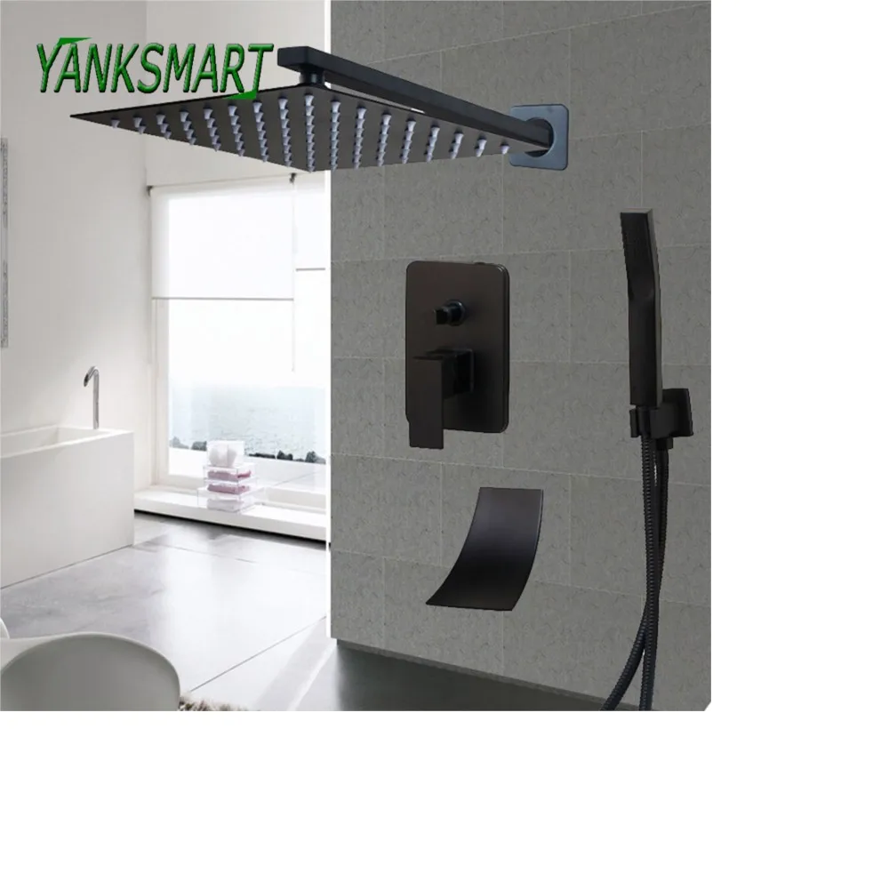 

Смеситель для душа YANKSMART, черный настенный смеситель для ванной комнаты с тремя выходами Смеситель для холодной и горячей воды квадратный смеситель для душа с дождевой насадкой