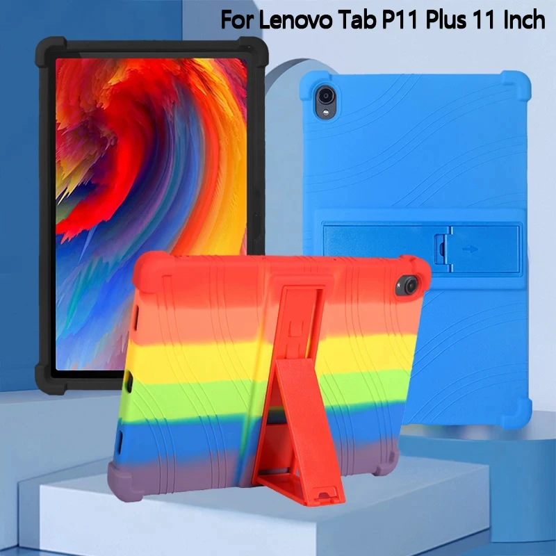 받침대가 있는 실리콘 커버, 레노버 탭 P11 플러스 케이스, TB-J616F TB-J616X 11 인치 태블릿 PC, 충격 방지 펀다, 4 두께 코너