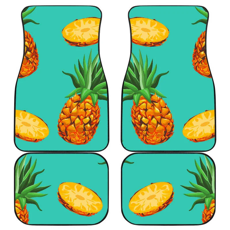 

Pastel Turquoise Pineapple Pattern Print Front and Back Car Floor Mats Heavy Carpet Front and Rear Full Set 4PCs Pack