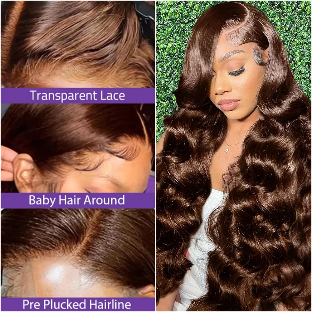 220 Density 40 Inches Chocolate Brown Body Wave 13x6 HD Lace Front Human Hair Wig 13x4 Lace Frontal Wig Brazilian Remy Hair Wigs 2