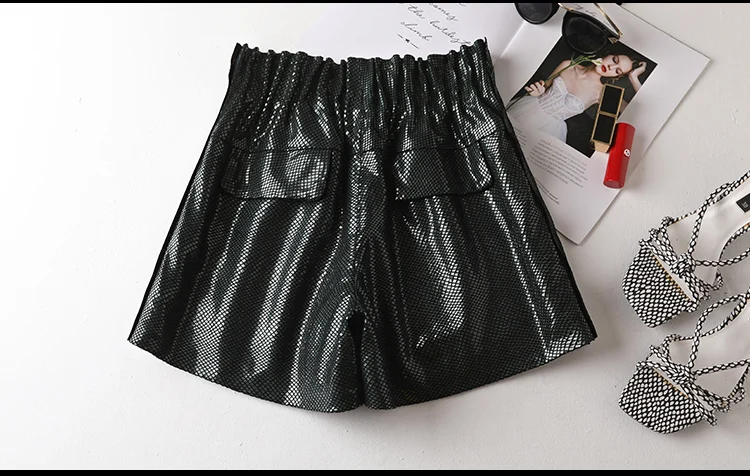 Bright Leather Women Sheepskin New High Waist Loose Casual Shorts J8 burberry shorts