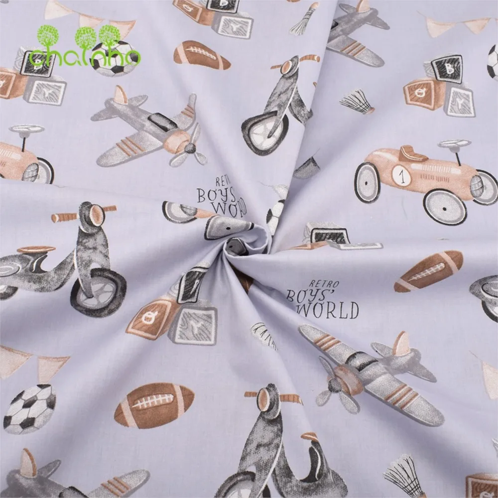 Chainho,Printed Twill Weave Cotton Fabric,DIY Sewing Quilting Material,Patchwork Cloth,8 Designs,2 Sizes,Gray Cartoon Series