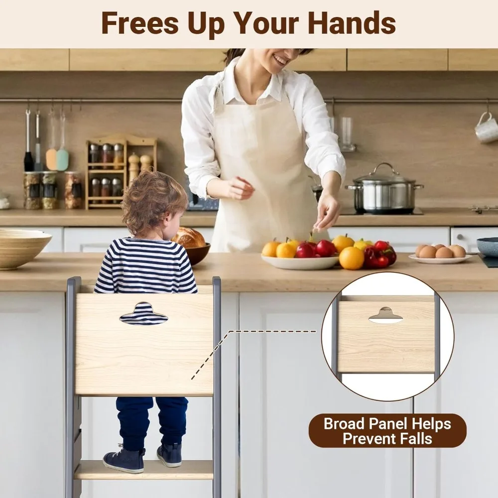 Adjustable Height Toddler Kitchen Tower - Super Stable 3-Level Learning Stool with Safety Panel