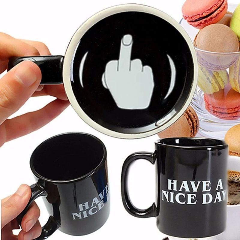  Black Creative Mug Ceramic Coffee Cup Vertical Middle Finger Mug Breakfast Milk Tea Cups Office Drinking Cup Christmas Gift 