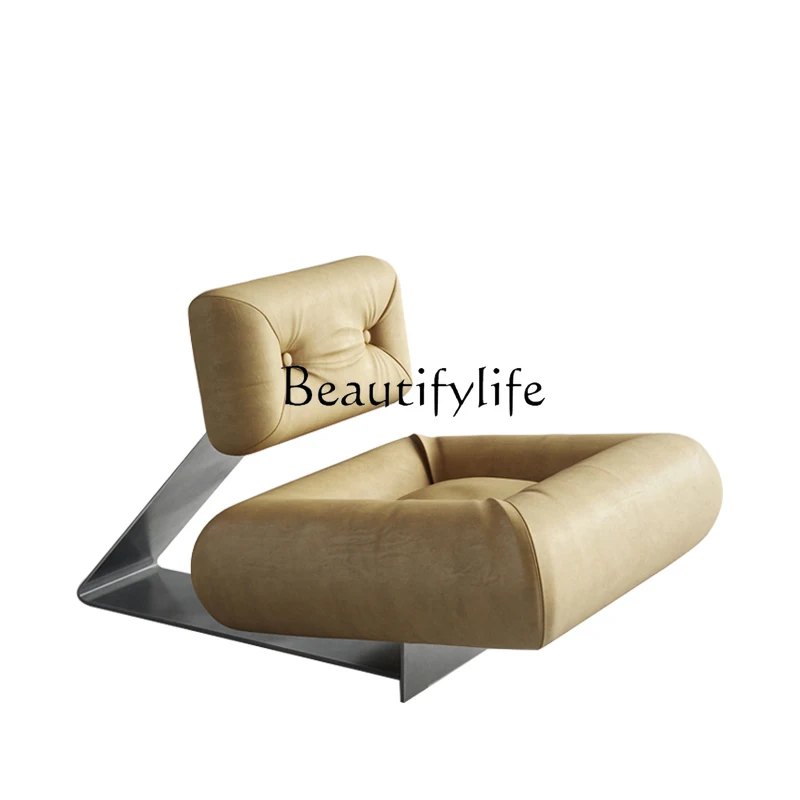 

Creative Modern and Simple Design Stainless Steel Single Leather Sofa Living Room and Hotel Home
