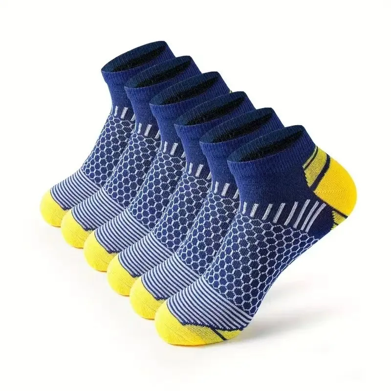 Chaussettes de sport à compression pour hommes, 6 paires, chaussettes de course respirantes et rembourrées en nid d'abeille pour le sport
