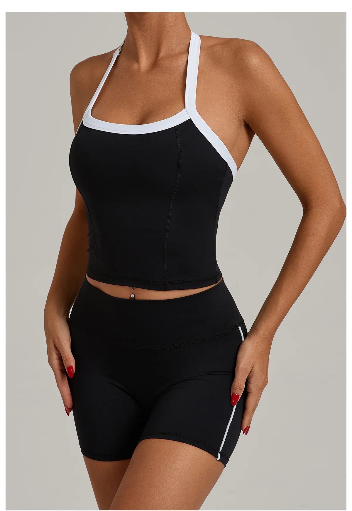 Fashion Patchwork Skinny Shorts Set Gym Women Workout Clothing Summer Sleeveless Backless Fitness Sport Suit Women Sportwear Red
