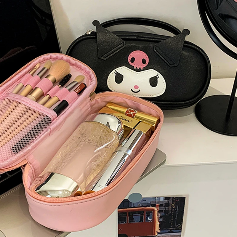 Sanrio Vrouwen Make-Up Tas Kuromi Melodie Schattige Pu Toiletartikelen Cosmetische Organizer Rits Tas Reizen Waszak Vrouwelijke Make-Up Tassen