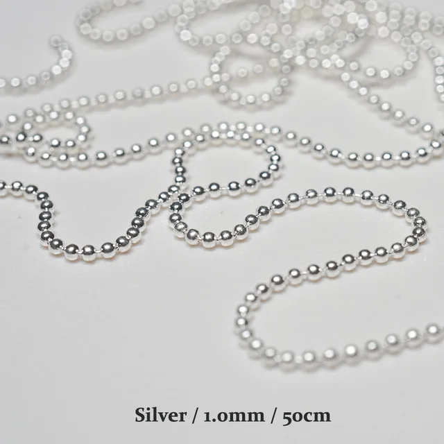 Nail Chain 0.8mm/1.0mm/50cm Rose Gold Silver Pixie Stone Decorations Accessory Metal Steel Ball Chain Nail Art Jewelry Silver (1.0mm)