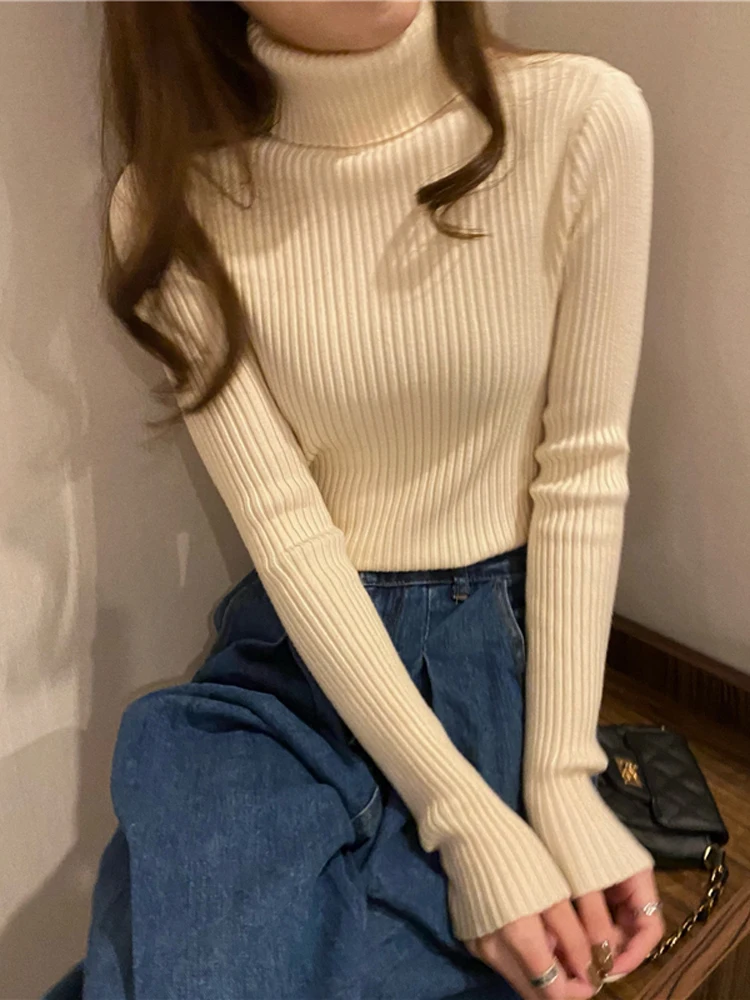 

Casual 2022 Autumn Winter Interior lapping Long Sleeve Basics sweater New Women's turtleneck Solid pullover Slim Fit sweater