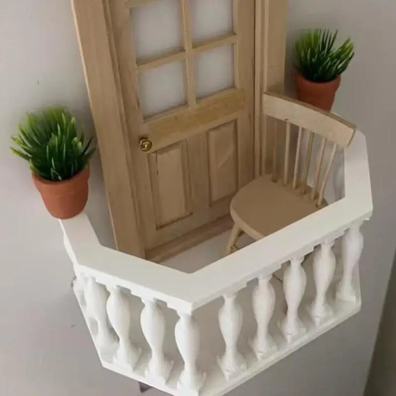 European-Style Miniature Dollhouse Balcony with Railing