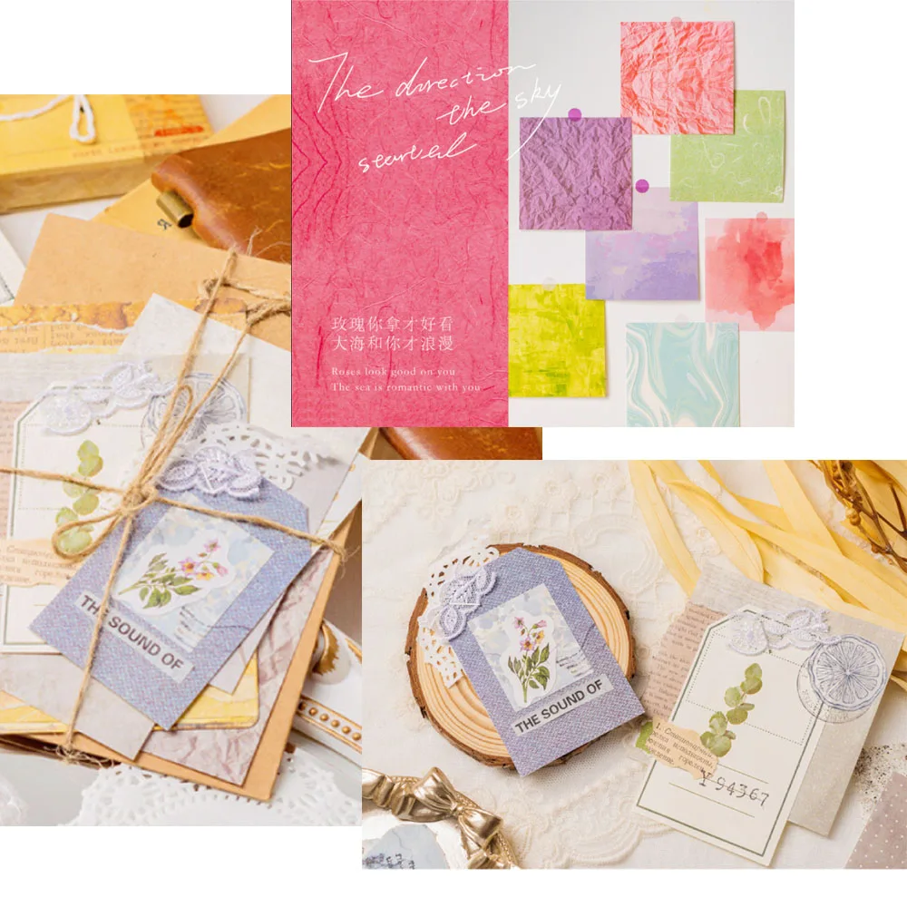 100 Pcs Rainbow Color Texture Background Craft Paper Collage Junk Journal Ephemera DIY Album Scrapbooking Handmade Material Pack