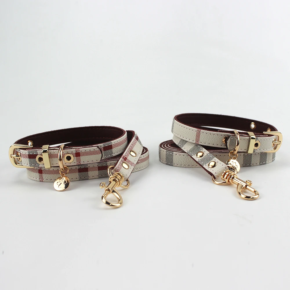 Dog Collar Adjustable Stripe Collar Pet Collar and Leash Set Leather Pet Supplies For Medium Dogs Gift Puppy