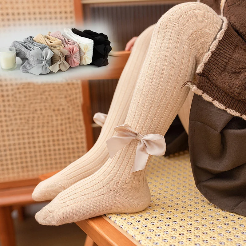 

Spring Children Girls Cotton Tights Cute Princess Bowknot Kids Stocking Baby Girls One-Piece Pantyhose Infant Knitted Tights