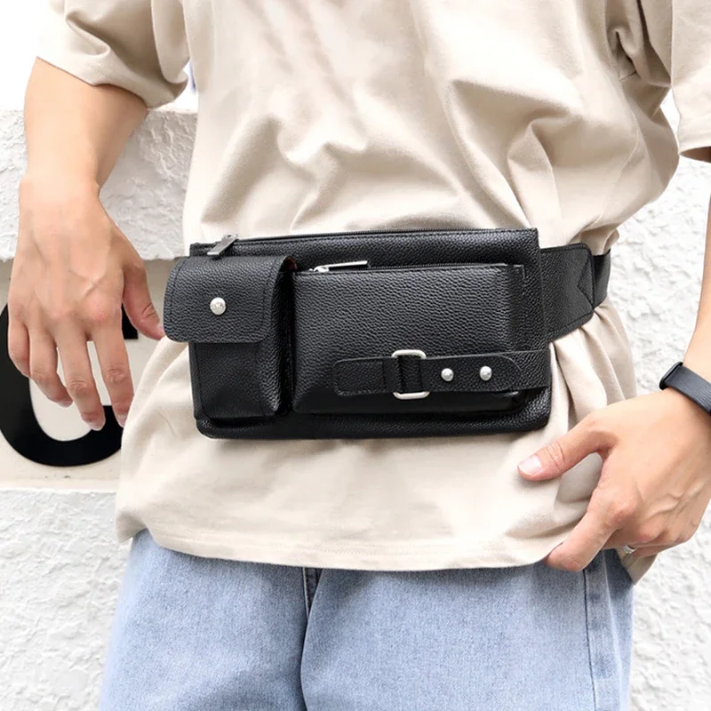 Fashion PU Leather Waist Bag Casual Fanny Pack Purse Large Phone Belt Bag Outdoor Travel Phone Business Bag for Men Women