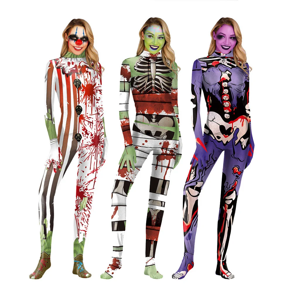 IOOTIANY Scary Halloween 3D Print Sexy Bodysuits Women  Long Sleeve Cosplay New Halloween Party Tight Sox Jumpsuits women s high waisted women s jeans casual party jeans women street sexy women tight stretch pencil pants blue patchwork pants