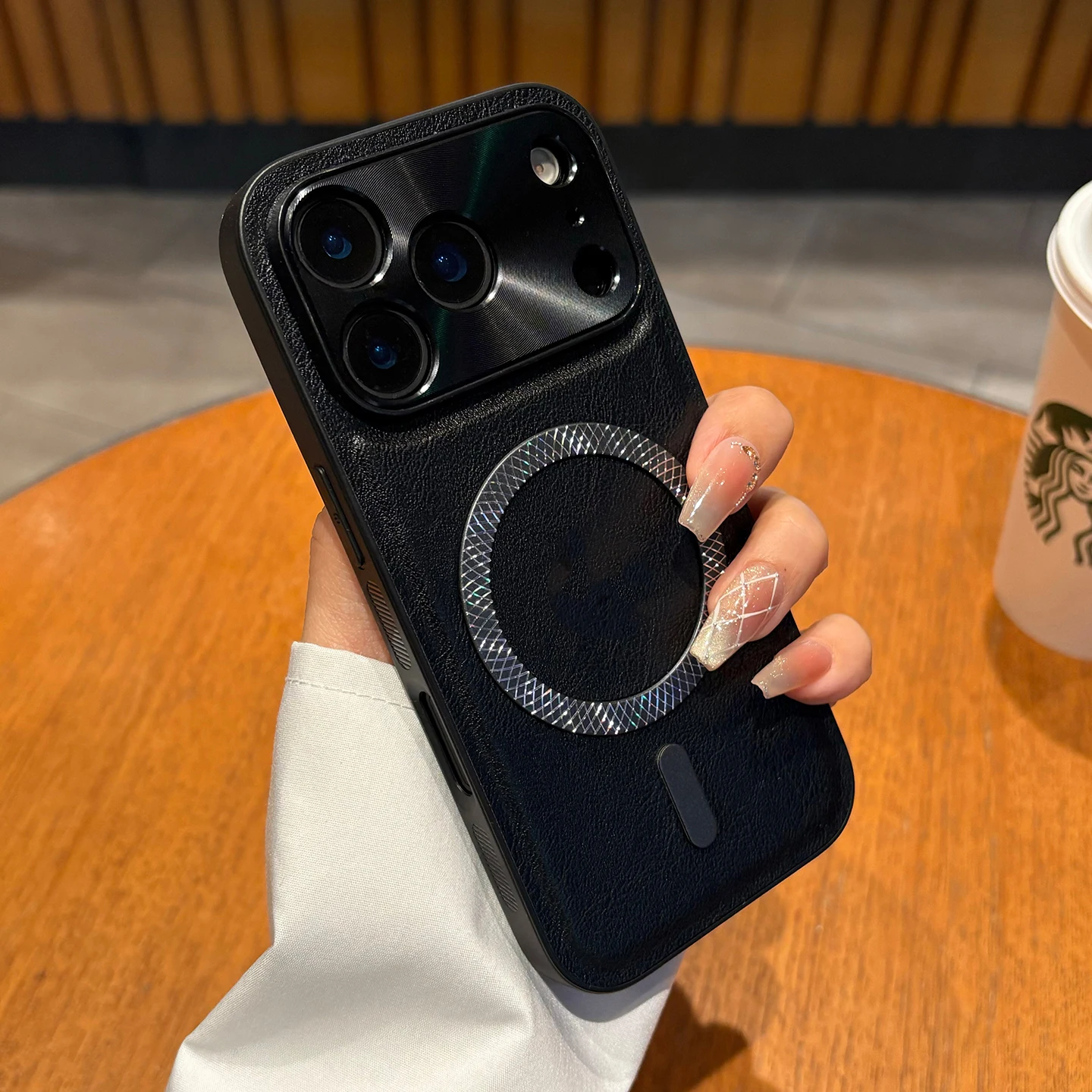 Magnetic Leather Shockproof Case with Metal Camera Shell and Mag-safe Compatibility