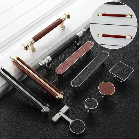 

1PC Leather Handle Bag Handle Drawer Door Knob Furniture Handle Hardware Decoration Zinc Alloy Cabinet Dresser Handle