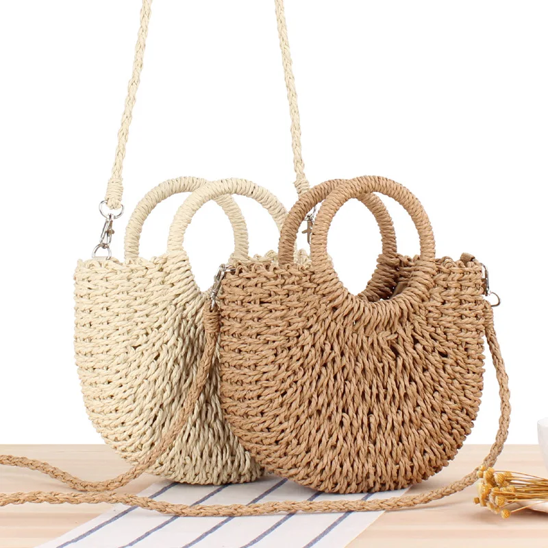 

Fashion Style Womens Straw Beach Bag Paper Cord Crossbody Shoulder Bags Bali Summer Beach Tote Straw Bag