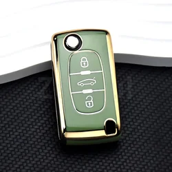 Advanced TPU Flip Remote Car Key Case Cover and Protector (3button green(GLD))