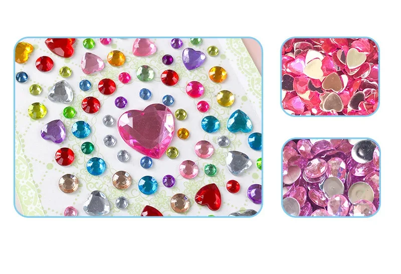 어린이용 크리스탈 아크릴 스티커, DIY 원석 다이아몬드, 오각형 러브 라운드, 자체 접착 스티커 장식, 세트당 4 개