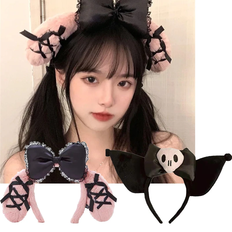 

Kawaii Halloween Kuromi My Melody Headband Anime Cartoon Plush Doll Bowknot Girls Hair Hoop Hair Accessories Gifts Toy for Women