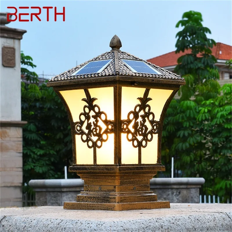

BERTH Solar Outdoor Classical Post Light Retro Waterproof Pillar LED Wall Lamp Fixtures for Home Garden
