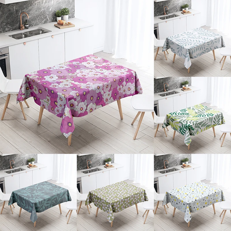 

Floral Leaf Tablecloth Home Decor Stain Resistant Waterproof Table Decoration Rectangular Kitchen Fireplace Tops
