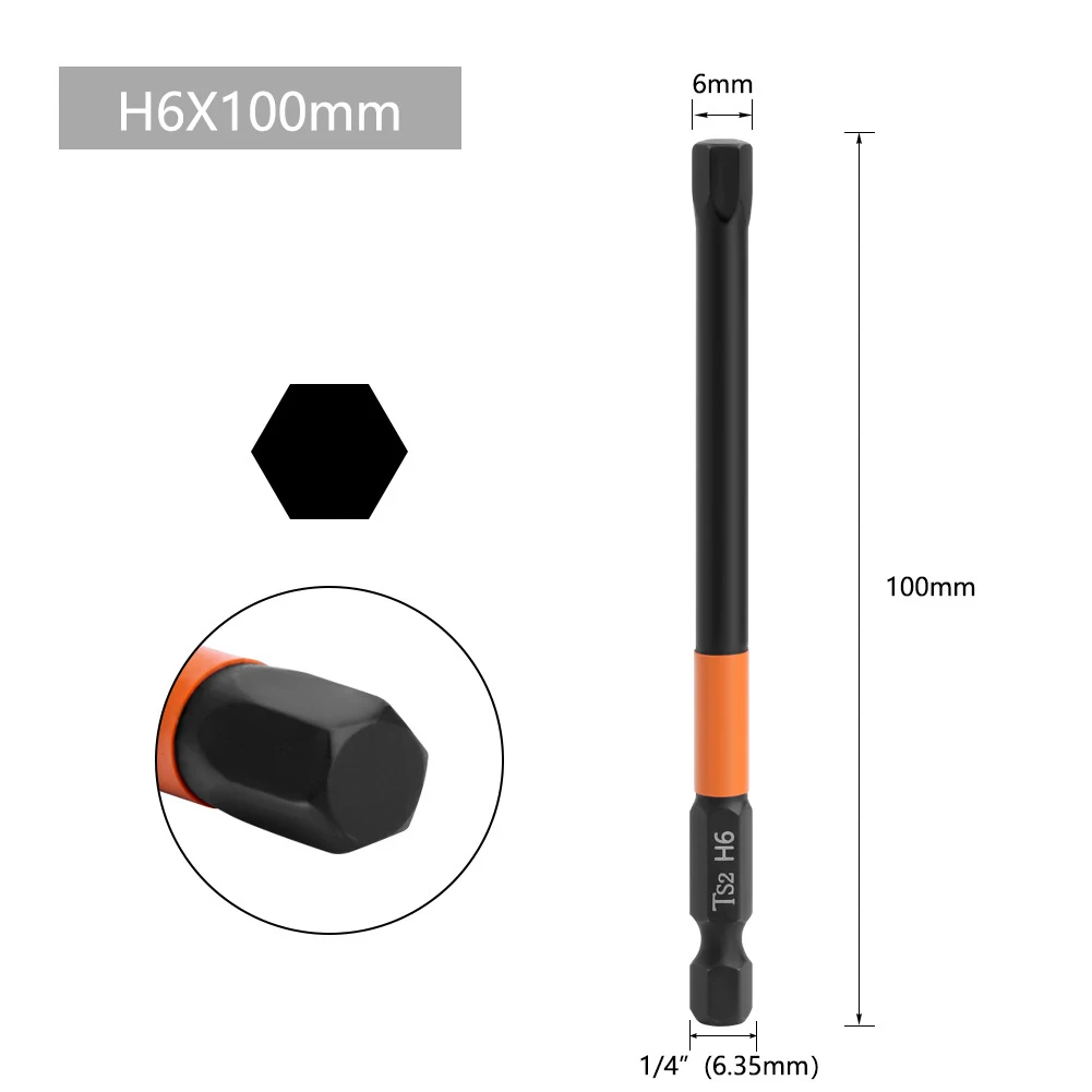 

6 Pcs Hexagon Screwdriver Bit H2.5/H3/H4/H5/H6 100mm Length Quick Change For Impact Driver Power Drill Screwdriver Parts