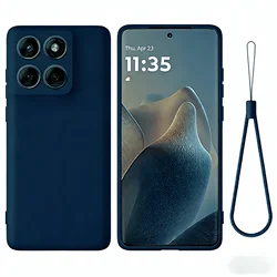 Lanyard Fashion Solid Color Shockproof Liquid Silicone Phone Case for Motorola Edge 70 (Deep Blue)