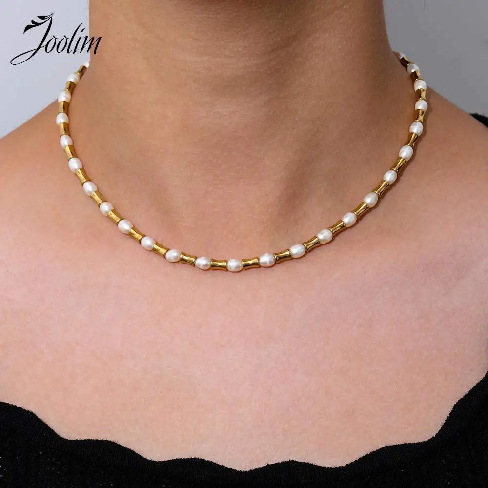 Joolim Jewelry Wholesale National Style New Retro Fresh Water Pearl Splicing Small Waist Stainless Steel Necklace for Women