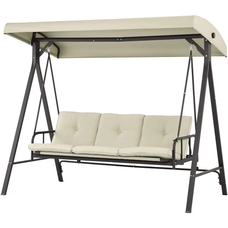 

3-Person Patio Porch Swing Chair, Outdoor Patio Swing Hammock with Adjustable,Backrest and Canopy for Patio, Garden, Poolside