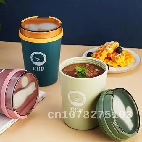 

Portable Breakfast Cup with Lid and Spoon, Microwavable and Sealed Soup Cup, Porridge Cup for Children and Students, 500ml, New
